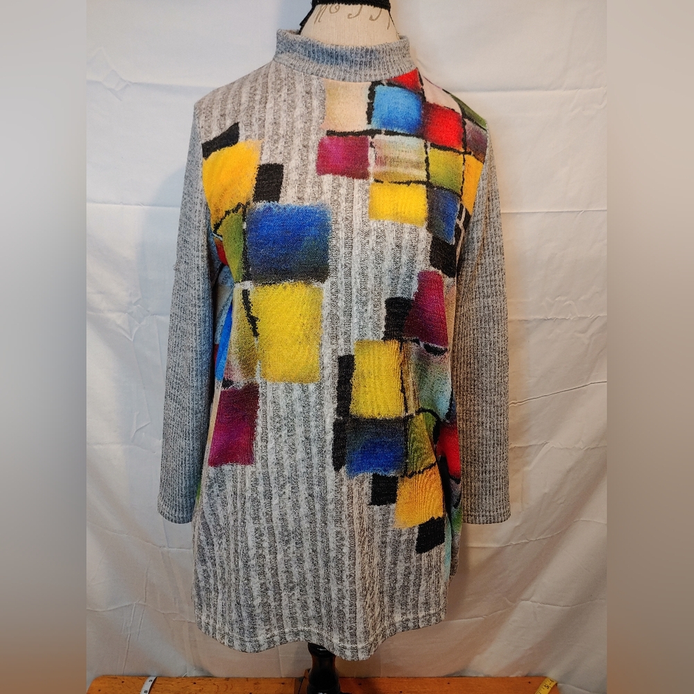 Trisha Tyler Women's Multicolored Tunic Ribbed Mock Neck Size Medium Like New
